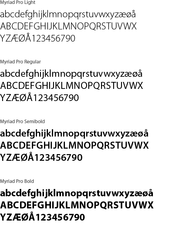 Bilde av hvordan fonten Myriad ser ut