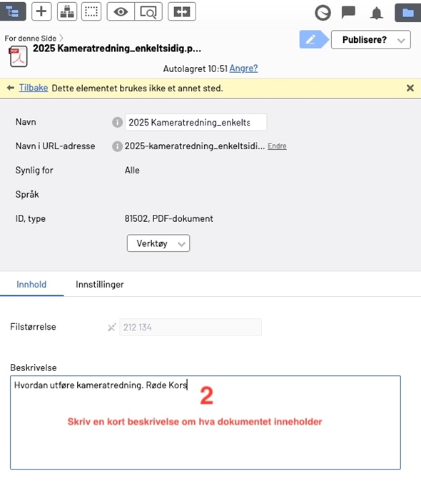 Viser felt du skal bruke i Episerver for å legge til beskrivelse