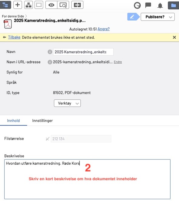 Viser felt du skal bruke i Episerver for å legge til beskrivelse