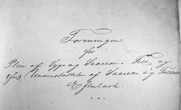 Gammelt dokument av det håndskrevne navnet eller logo til foreningen