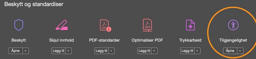 Skjermbilde verktøy Adobe Acrobat tilghengelighetskontroll