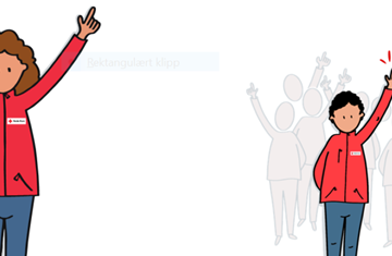 Illustrasjon av mann og dame i Røde Kors-klær som rekker opp hånden. 