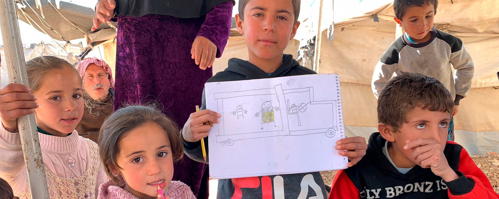 Barn med tegning i Syria