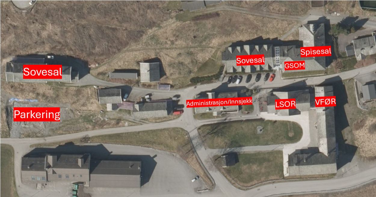 Satelittfoto av området rundt Voss Folkehøyskole.
