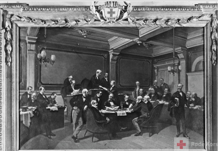 Bildet far 1864 viser signéring av den første Geńevekonvensjonene.