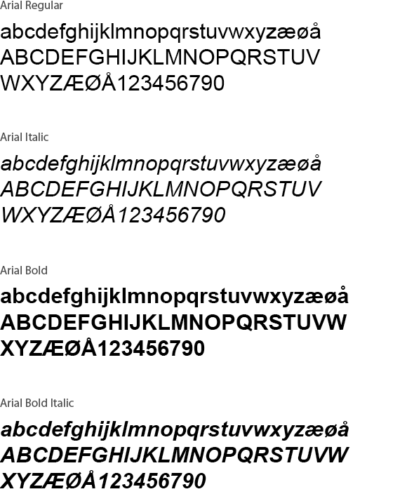 Bilde av hvordan fonten Arial ser ut