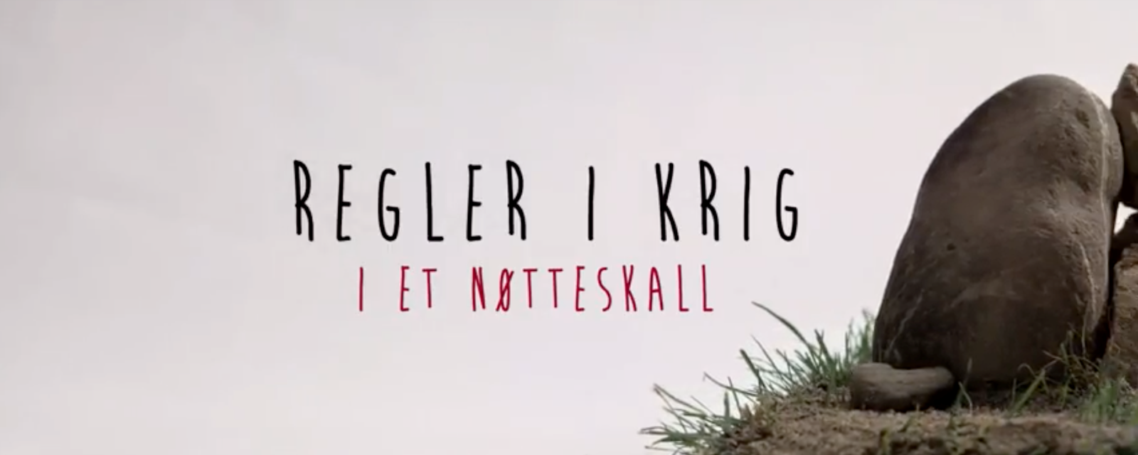 Skjermdump fra video med figurer som forklarer krigens regler. Skrift på hvit bakgrunn