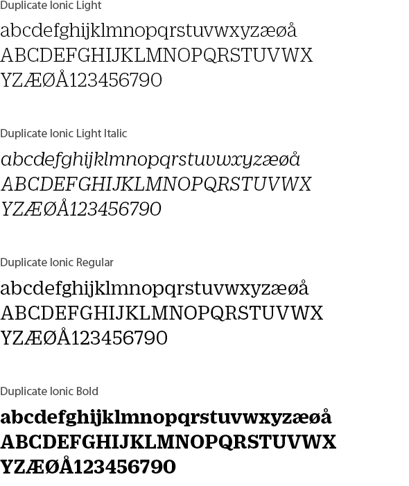 Bilde av hvordan fonten Duplicate ionic ser ut