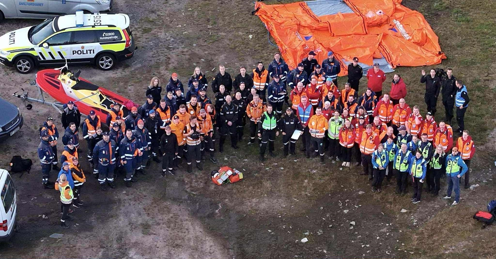 Oversiktbilde av alle nødetater som deltok på LRS øvelse 2025
