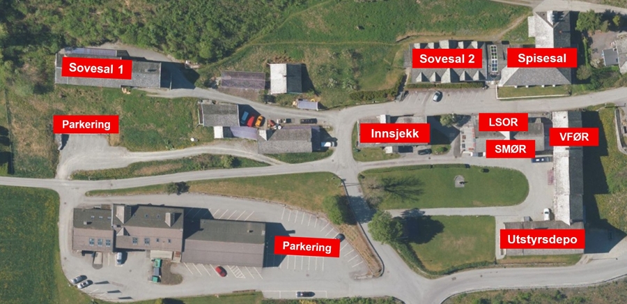 Satelittfoto av området rundt Voss Folkehøyskole.