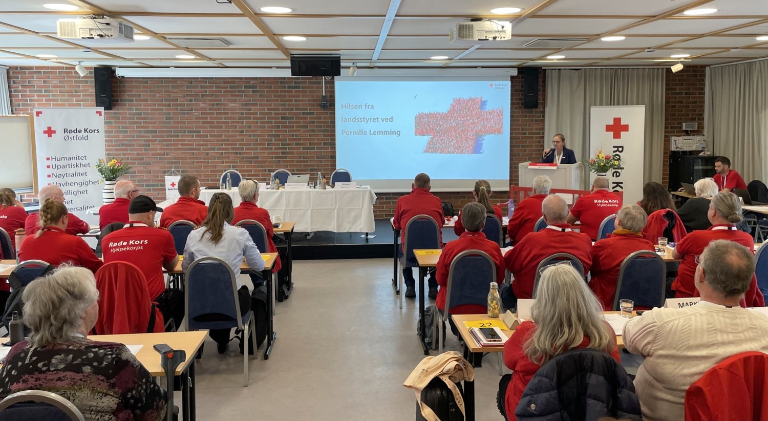 Dame som prater til årsmøtet