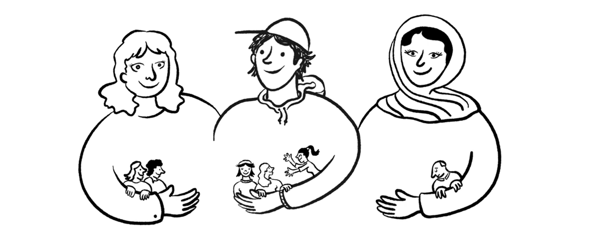 Illustrasjon tegning personer mot hvit bakgrunn