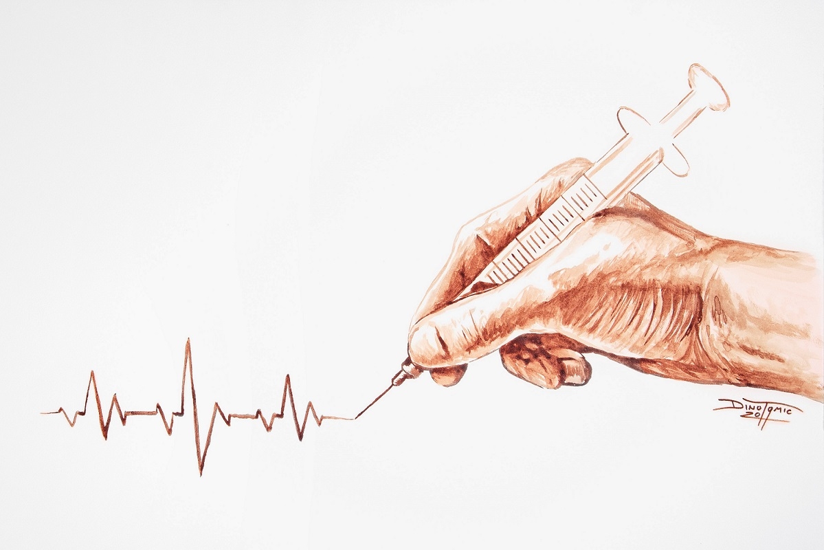 Hånd tegner pulsgraf