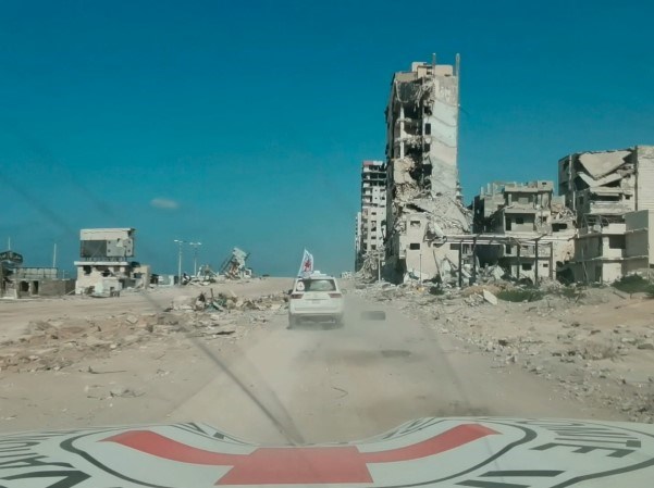 Utbombet boligblokk på Gazastripen.