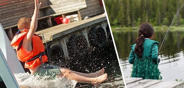 Barn leker ute på vannet i ferie for alle