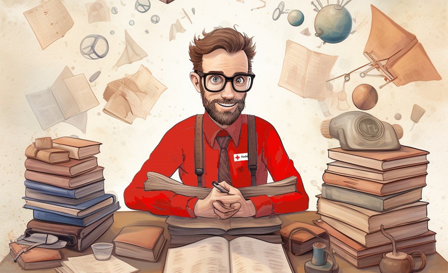 tegneserie karakter av lærer med briller og sjegg