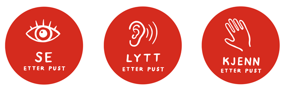 Runde røde ikoner med øye øre og hånd