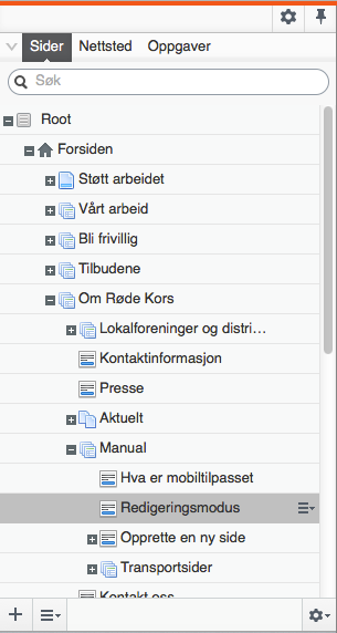 Bilde av navigasjonsfeltet på rodekors.no