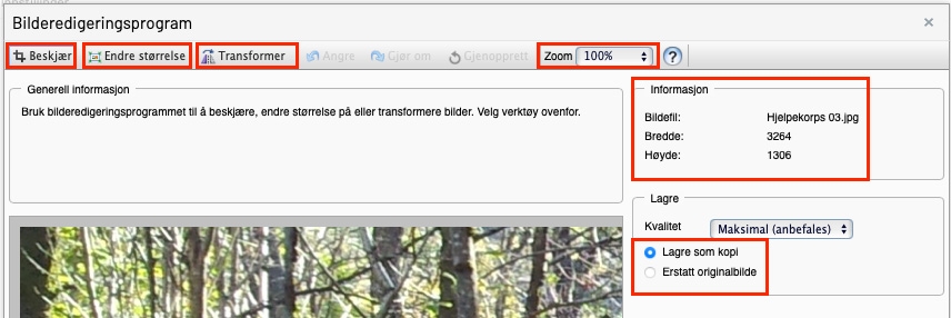 Panel for bilderedigering i Episerver