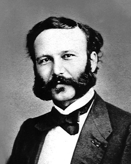 Portrett i svart hvitt av en ung Henry Dunant.