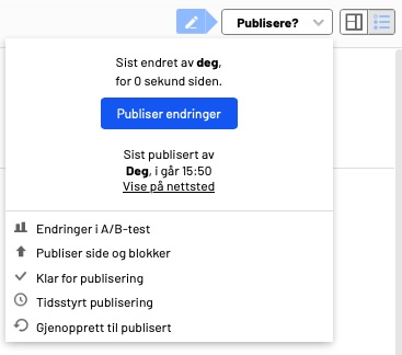 Bildet viser hvor man publiserer en side.