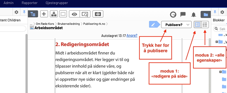 Redigeringsområdet i Episerver.